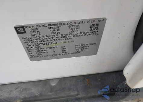 2015 Cadillac Srx Premium Collection from USA, damaged, VIN 3GYFNGE3XFS572194